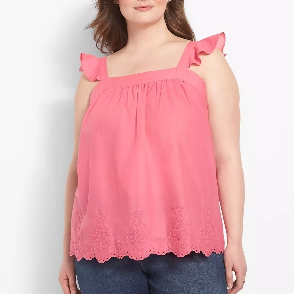 NWOT Lane Bryant Classic Square-Neck Embroidered Tank in Pink 🩷 Size 18W